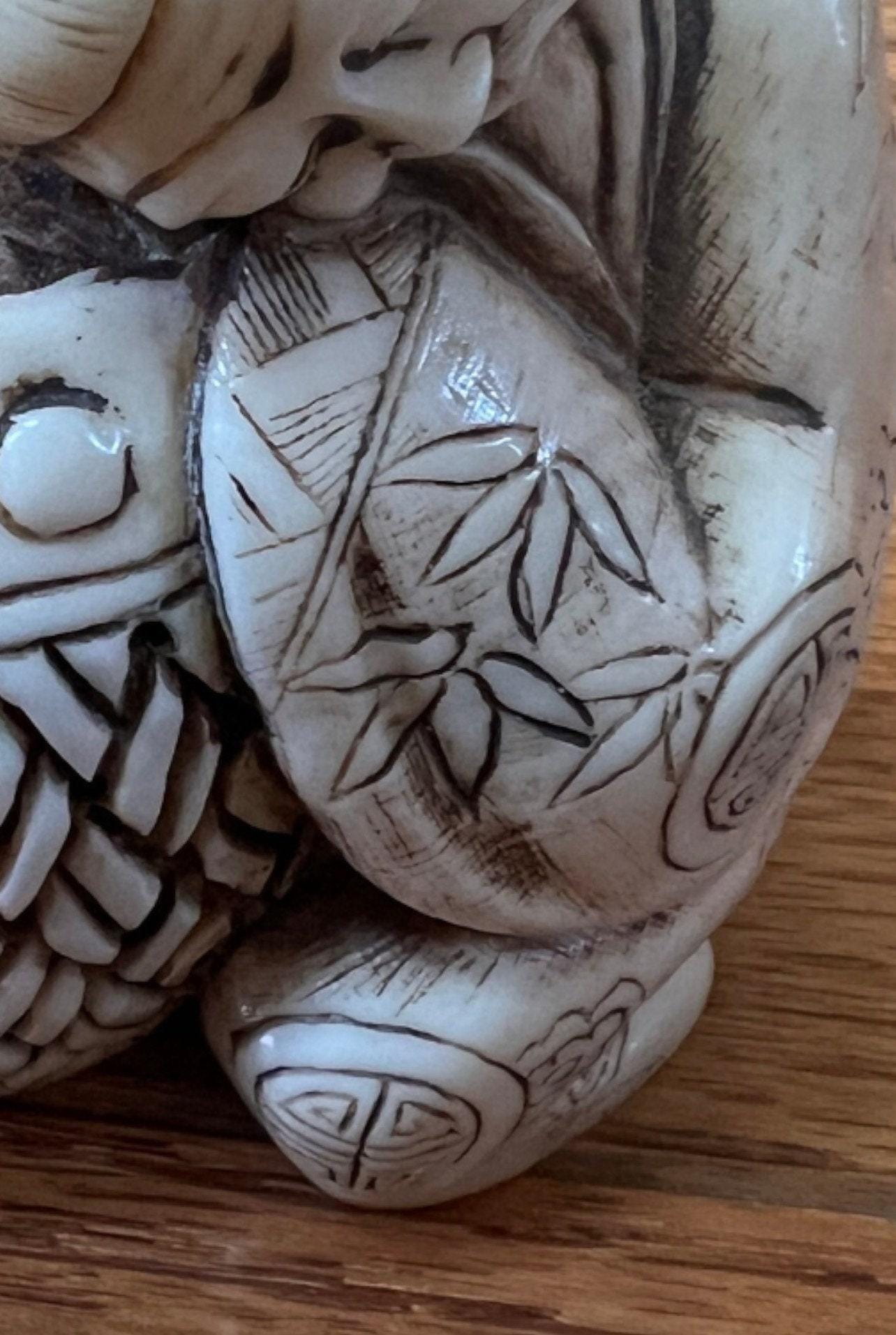 Asian Boxwood Figurine: Hand Carved Wood Art - Rustic Decor