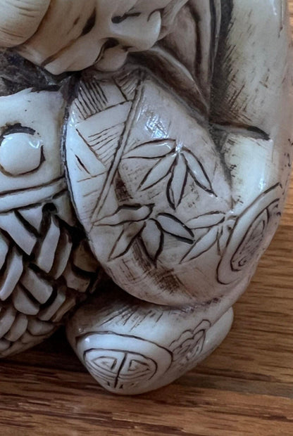 Asian Boxwood Figurine: Hand Carved Wood Art - Rustic Decor