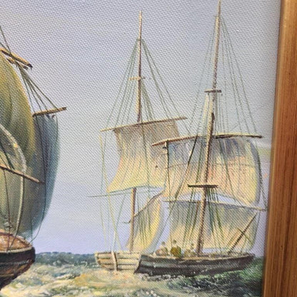 Maritime Acrylic Painting, Ships in Storm (Framed 23.5x19.5")