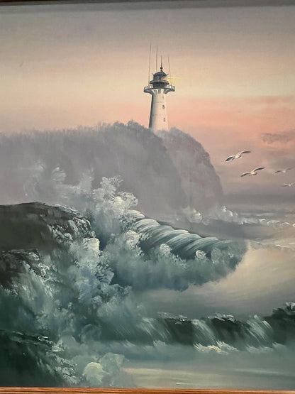 Seascape with Lighthouse Original Signed Painting