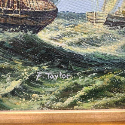 Maritime Acrylic Painting, Ships in Storm (Framed 23.5x19.5")