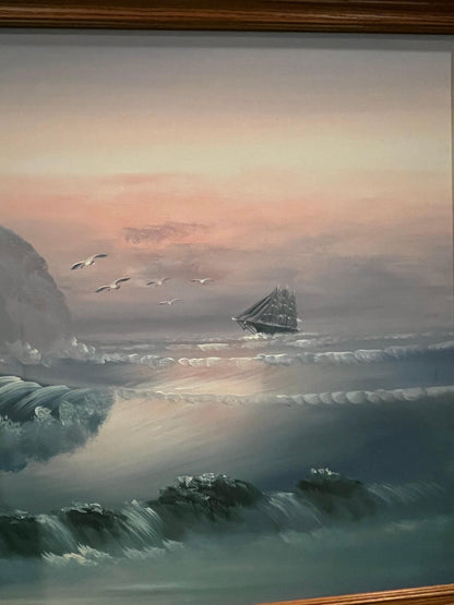 Seascape with Lighthouse Original Signed Painting