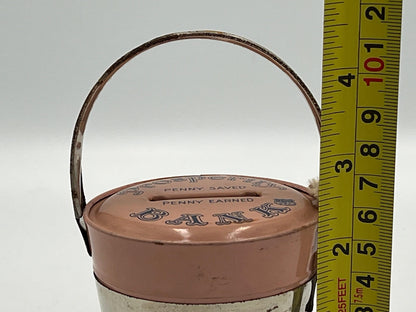Vintage 1950s Pink & Black Bucket Bank, Prosperity Bank