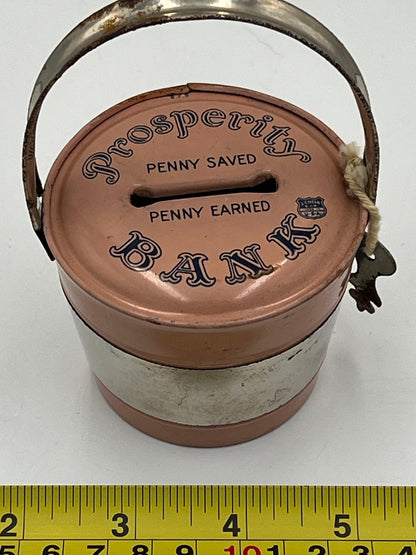 Vintage 1950s Pink & Black Bucket Bank, Prosperity Bank
