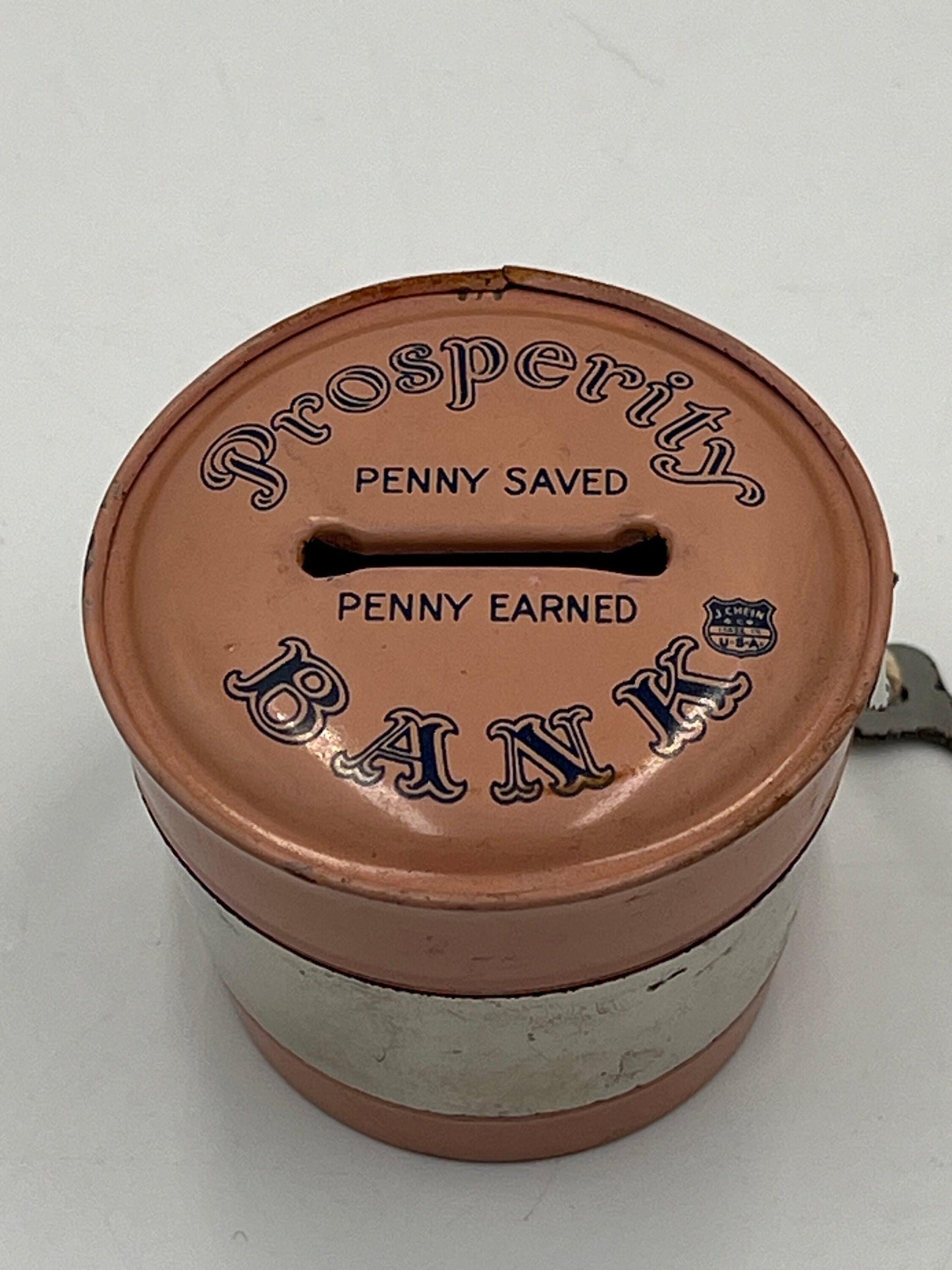 Vintage 1950s Pink & Black Bucket Bank, Prosperity Bank