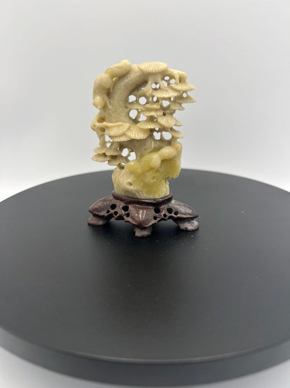 Soapstone Sculpture: Chinese Animals on Tree - Hand Carved Art