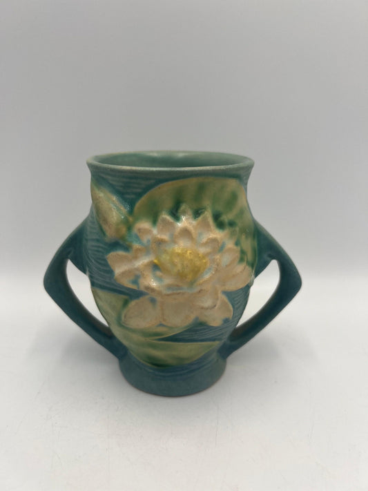 Roseville Pottery Vase: Turquoise Water Lily, 4 Inch