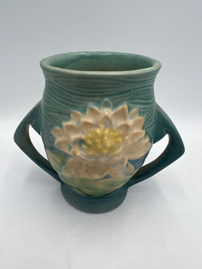 Roseville Pottery Vase: Turquoise Water Lily, 4 Inch