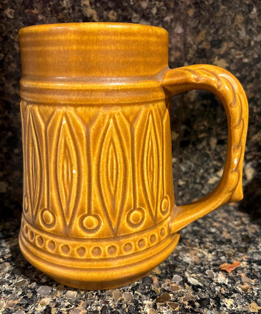 Jasba Western Germany Art Pottery Matte Tan Tankard w/ Incised Design