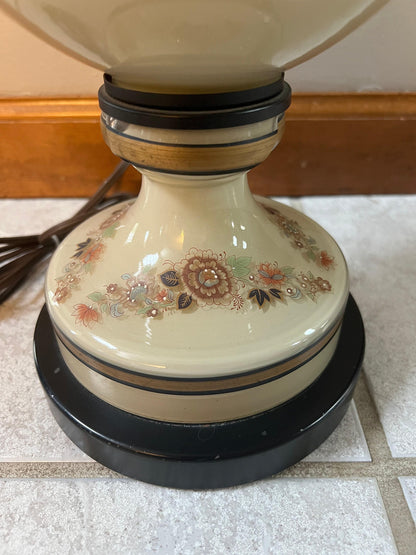 Vintage Floral Table Lamp, Tan Beaded Design (Works, No Shade)