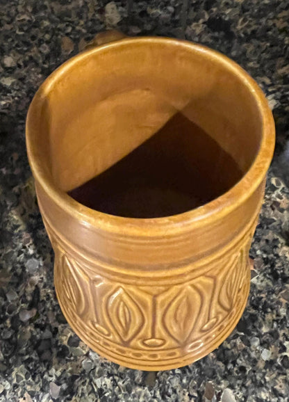 Jasba Western Germany Art Pottery Matte Tan Tankard w/ Incised Design