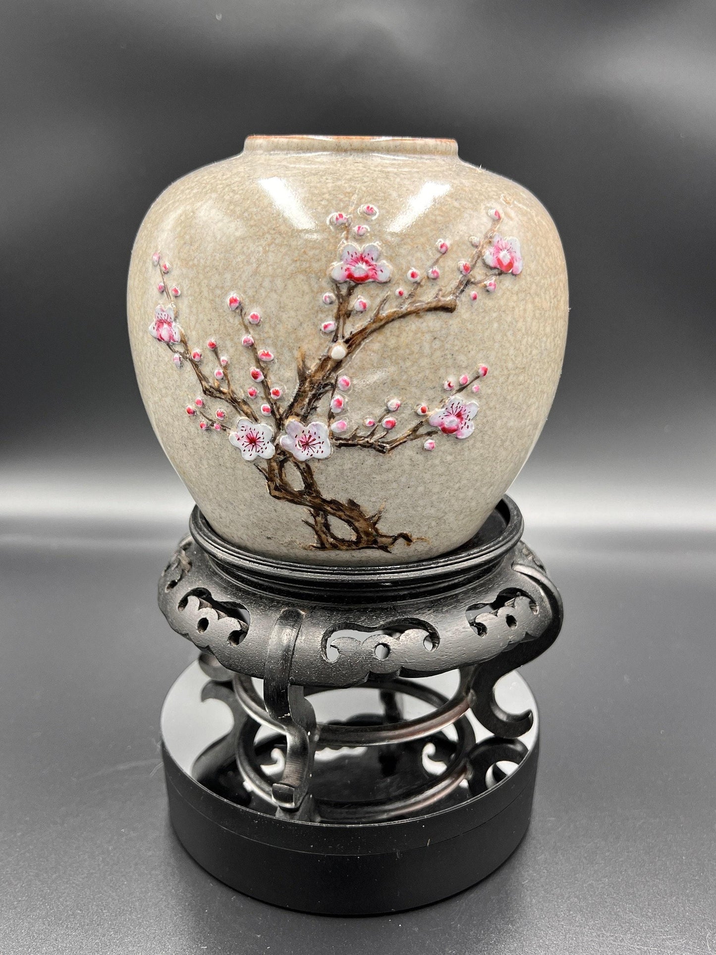 Chinese Craquel Glazed Flowering Hawthorn Porcelain Vase, 19th Century