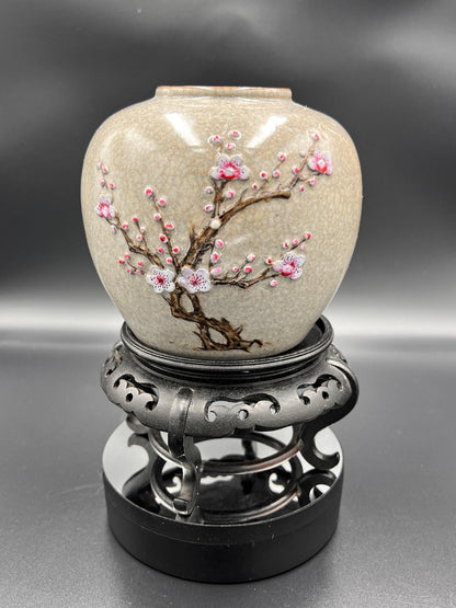Chinese Craquel Glazed Flowering Hawthorn Porcelain Vase, 19th Century