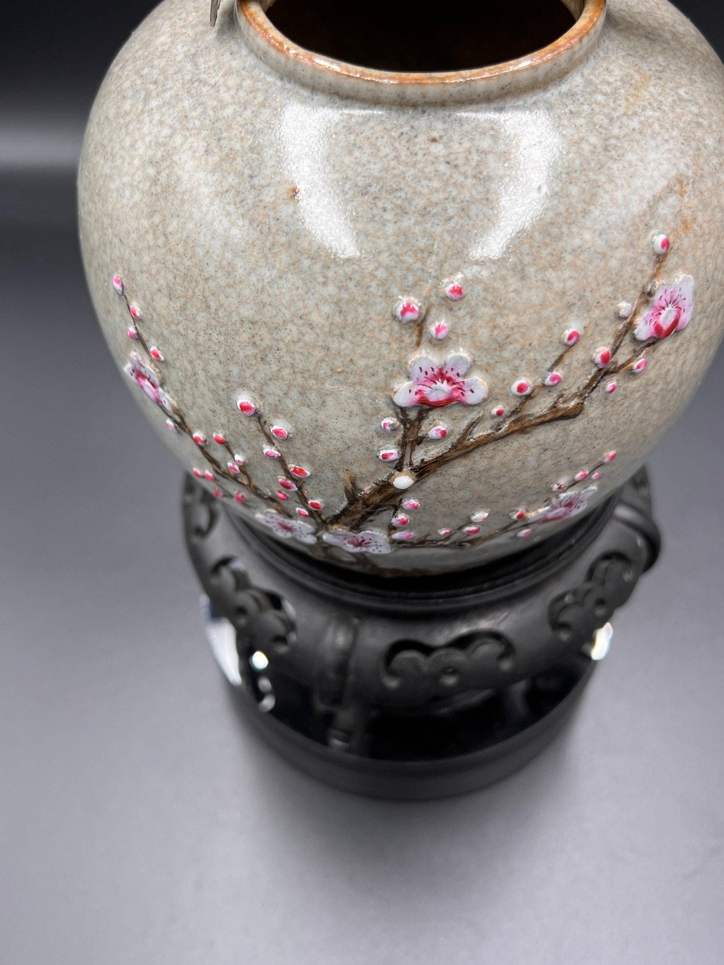 Chinese Craquel Glazed Flowering Hawthorn Porcelain Vase, 19th Century