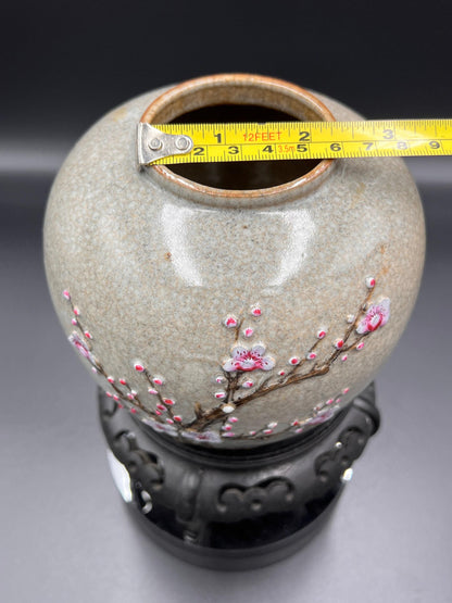 Chinese Craquel Glazed Flowering Hawthorn Porcelain Vase, 19th Century