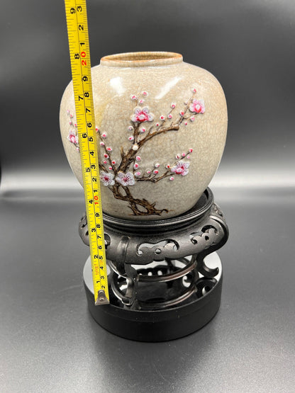 Chinese Craquel Glazed Flowering Hawthorn Porcelain Vase, 19th Century