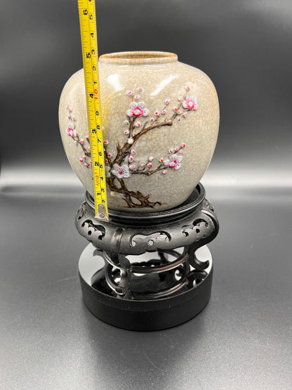 Chinese Craquel Glazed Flowering Hawthorn Porcelain Vase, 19th Century