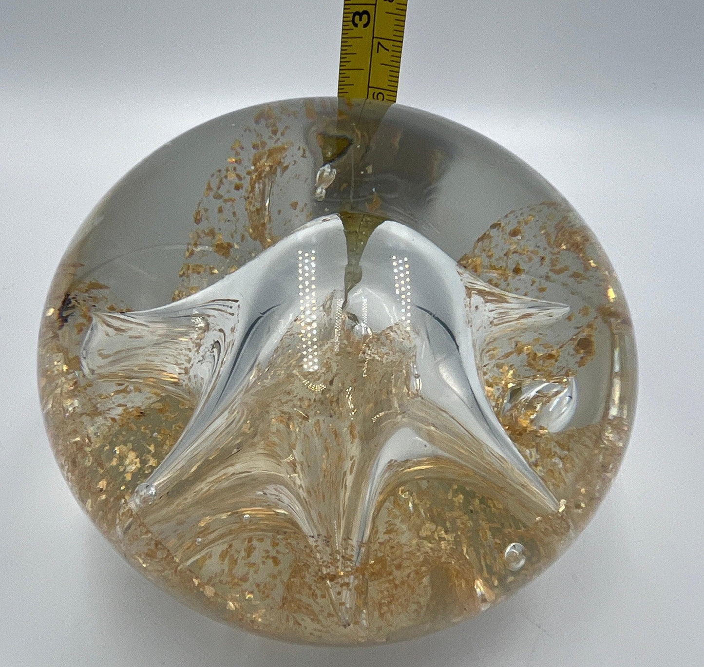 Art Glass Paperweight Gold Dust Star Shaped Bubble Sea Creature