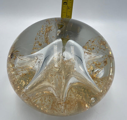 Art Glass Paperweight Gold Dust Star Shaped Bubble Sea Creature