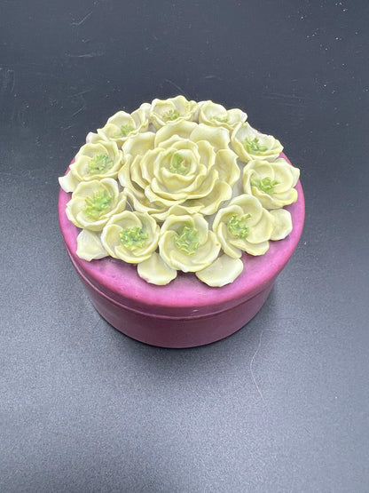 Vintage German Elfinware Jewelry Box - Purple Floral Porcelain Trinket