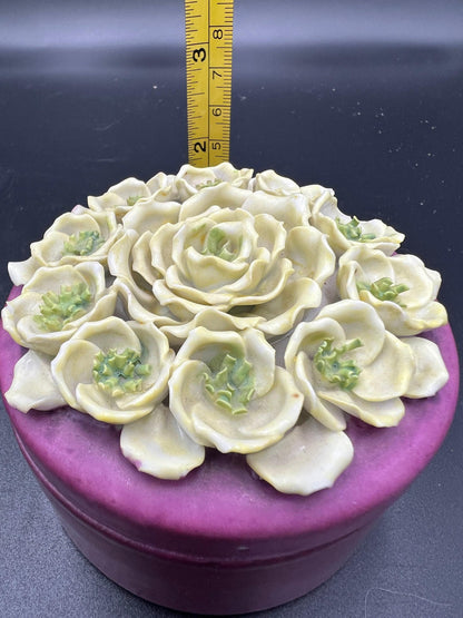 Vintage German Elfinware Jewelry Box - Purple Floral Porcelain Trinket