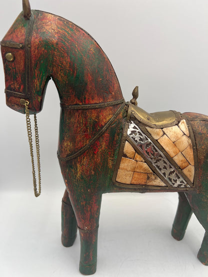 Wooden Horse Sculpture with Beautiful Accents