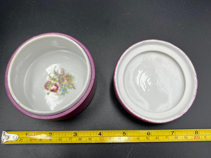 Vintage German Elfinware Jewelry Box - Purple Floral Porcelain Trinket