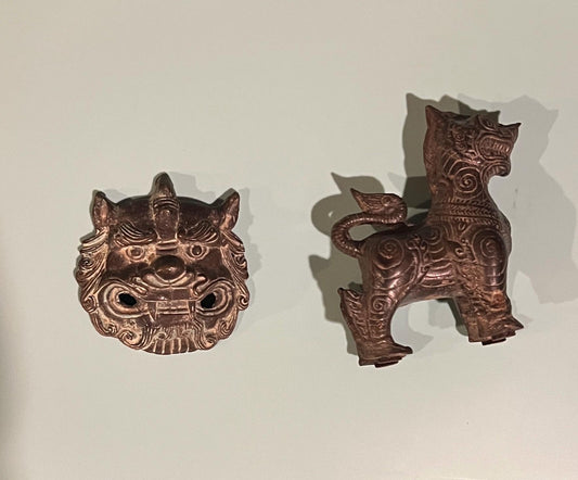 Vintage Brass Foo Dog Figurine and Mask Set