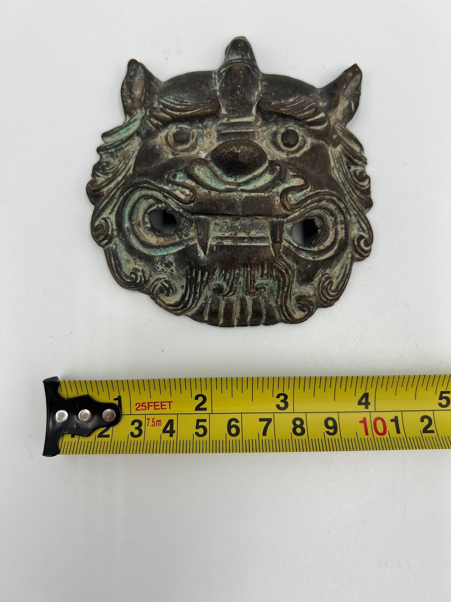 Foo Dog Collectible Set: Brass Figurine and Mask (Small Sculpture)