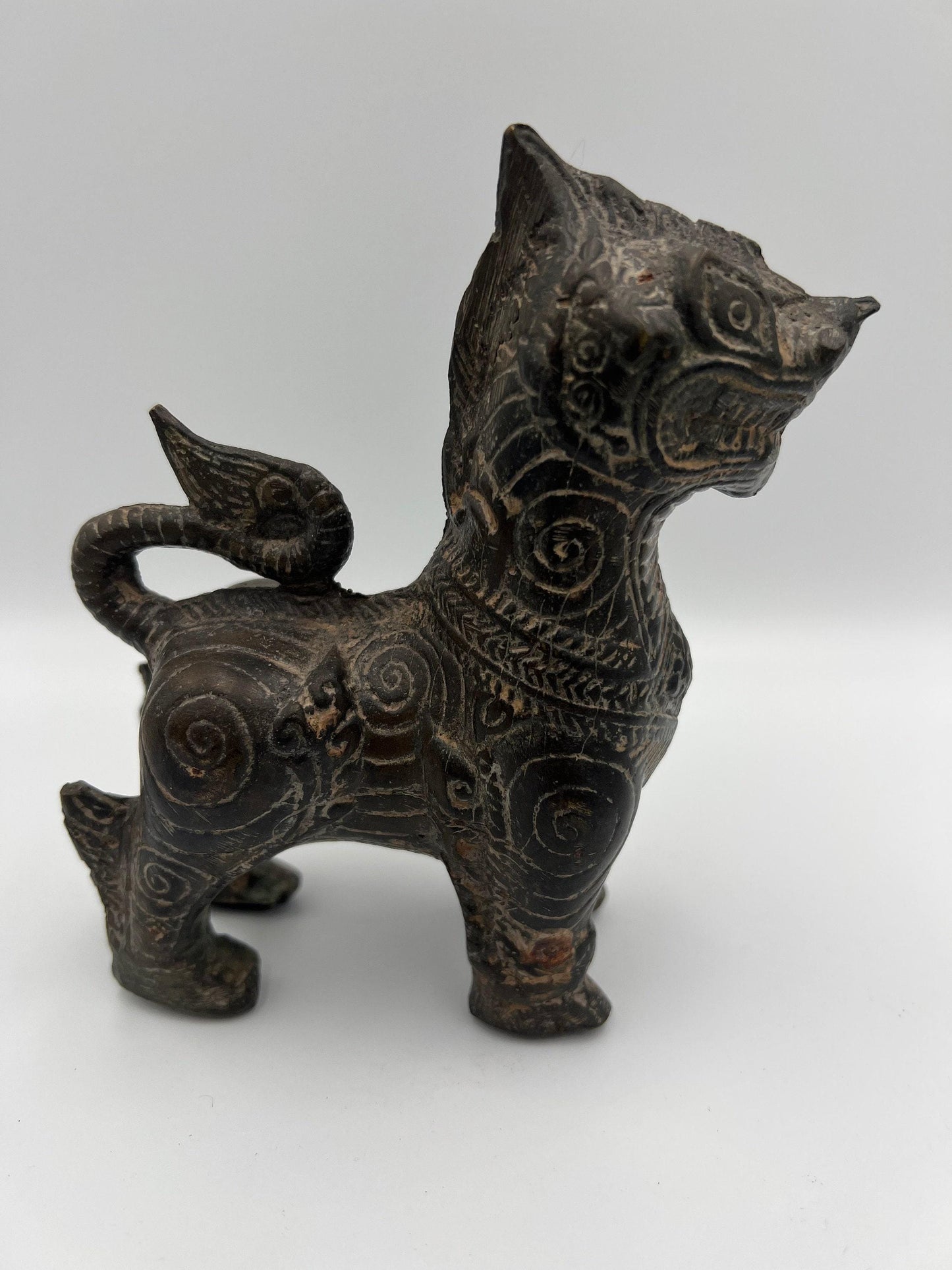 Foo Dog Collectible Set: Brass Figurine and Mask (Small Sculpture)