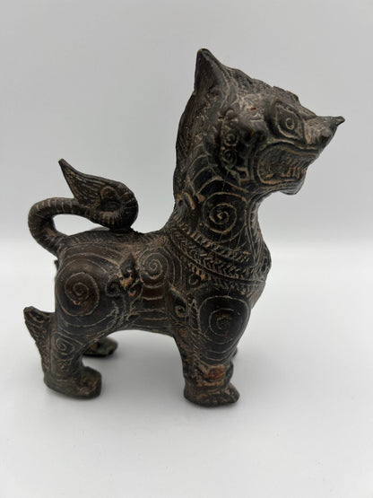 Foo Dog Collectible Set: Brass Figurine and Mask (Small Sculpture)