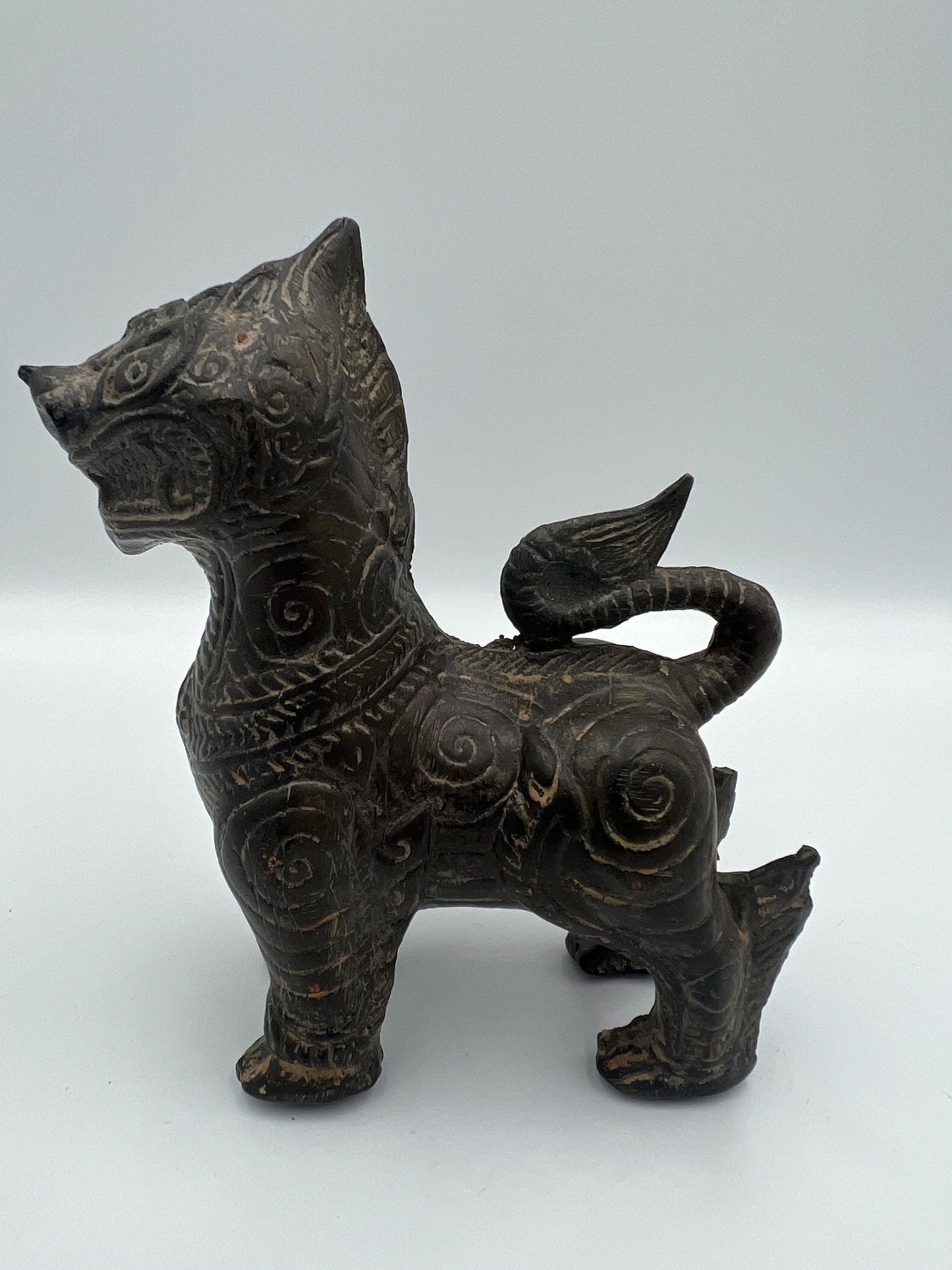 Foo Dog Collectible Set: Brass Figurine and Mask (Small Sculpture)