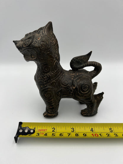 Foo Dog Collectible Set: Brass Figurine and Mask (Small Sculpture)
