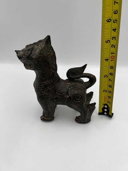 Foo Dog Collectible Set: Brass Figurine and Mask (Small Sculpture)