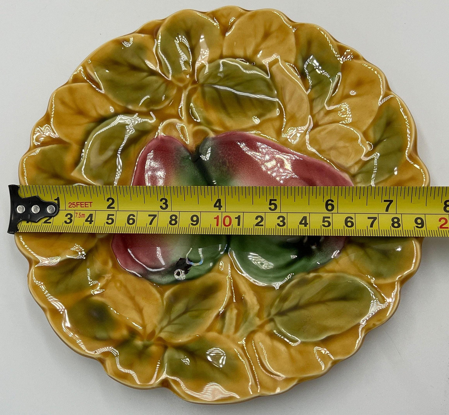 French Majolica Fruit Plates, Pear and Plums (7.5 Inch, Hand-Painted)