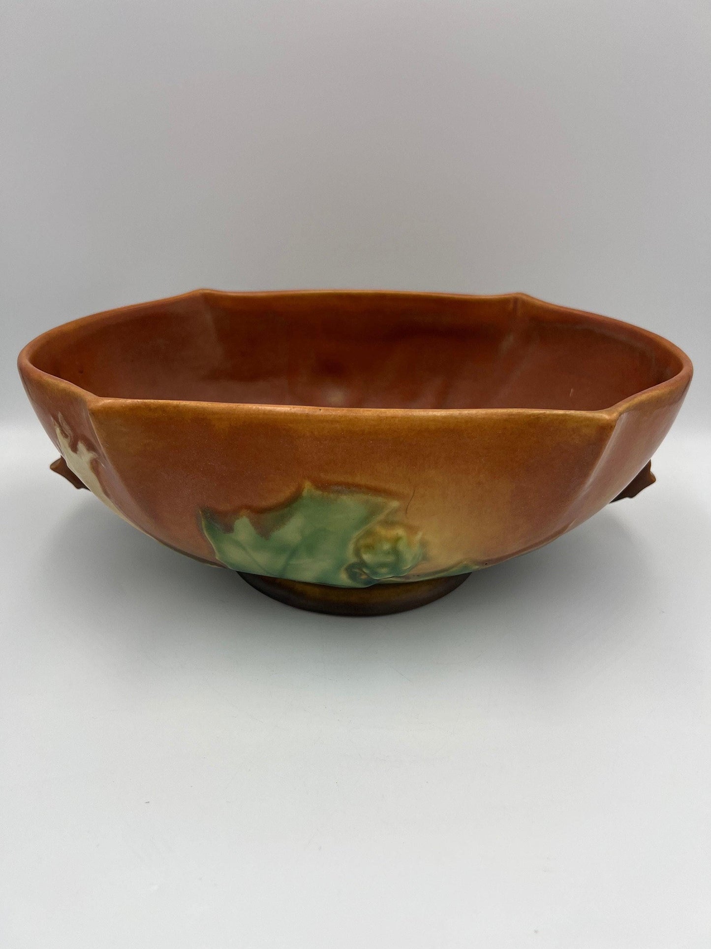 Console Art Pottery Bowl: Mid Century Style, Caramel Brown (11")