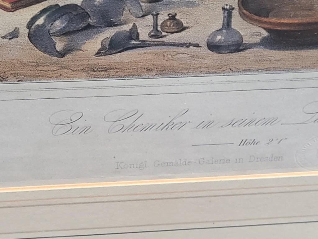 Carl Straub After David Teniers II Color Lithograph, Ein Chemiker in seinem Laboratorium