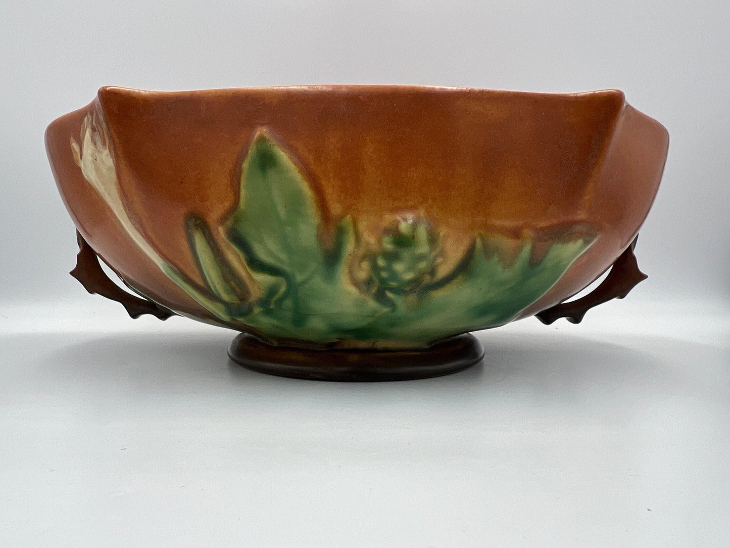 Console Art Pottery Bowl: Mid Century Style, Caramel Brown (11")