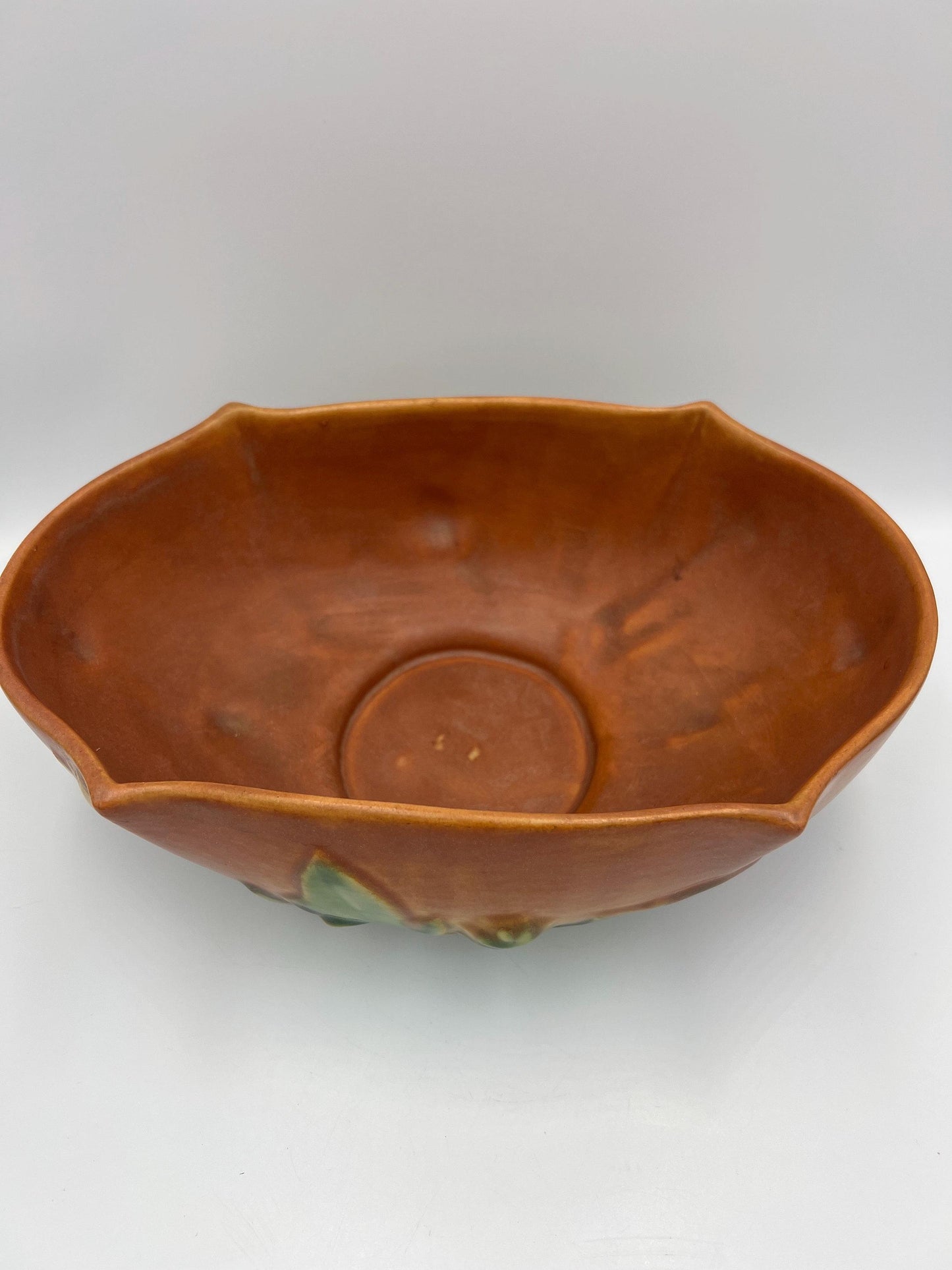 Console Art Pottery Bowl: Mid Century Style, Caramel Brown (11")