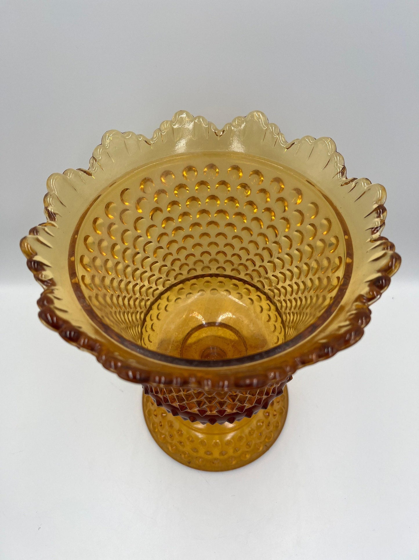Hobnail amber glass canister, large apothecary jar