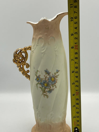 Victorian Gold Handled Pitcher Vase: Ornate German Pottery