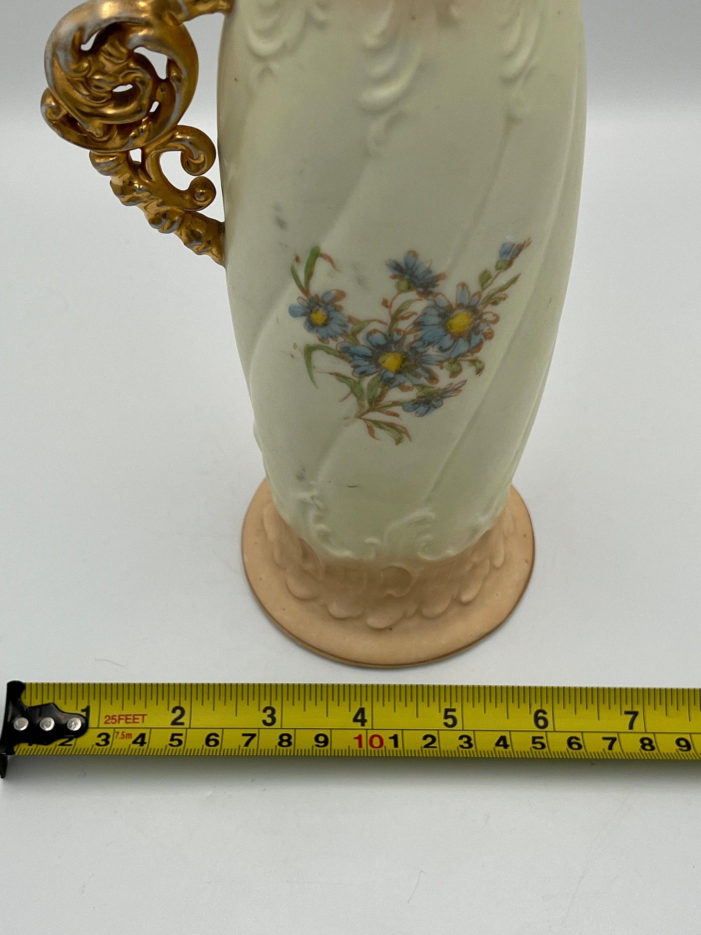 Victorian Gold Handled Pitcher Vase: Ornate German Pottery