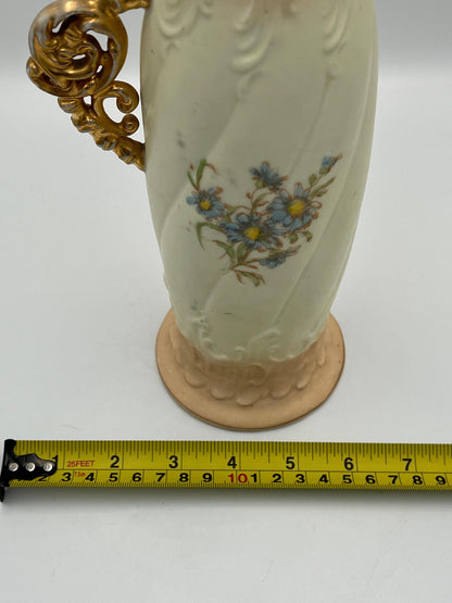 Victorian Gold Handled Pitcher Vase: Ornate German Pottery