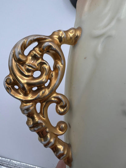 Victorian Gold Handled Pitcher Vase: Ornate German Pottery