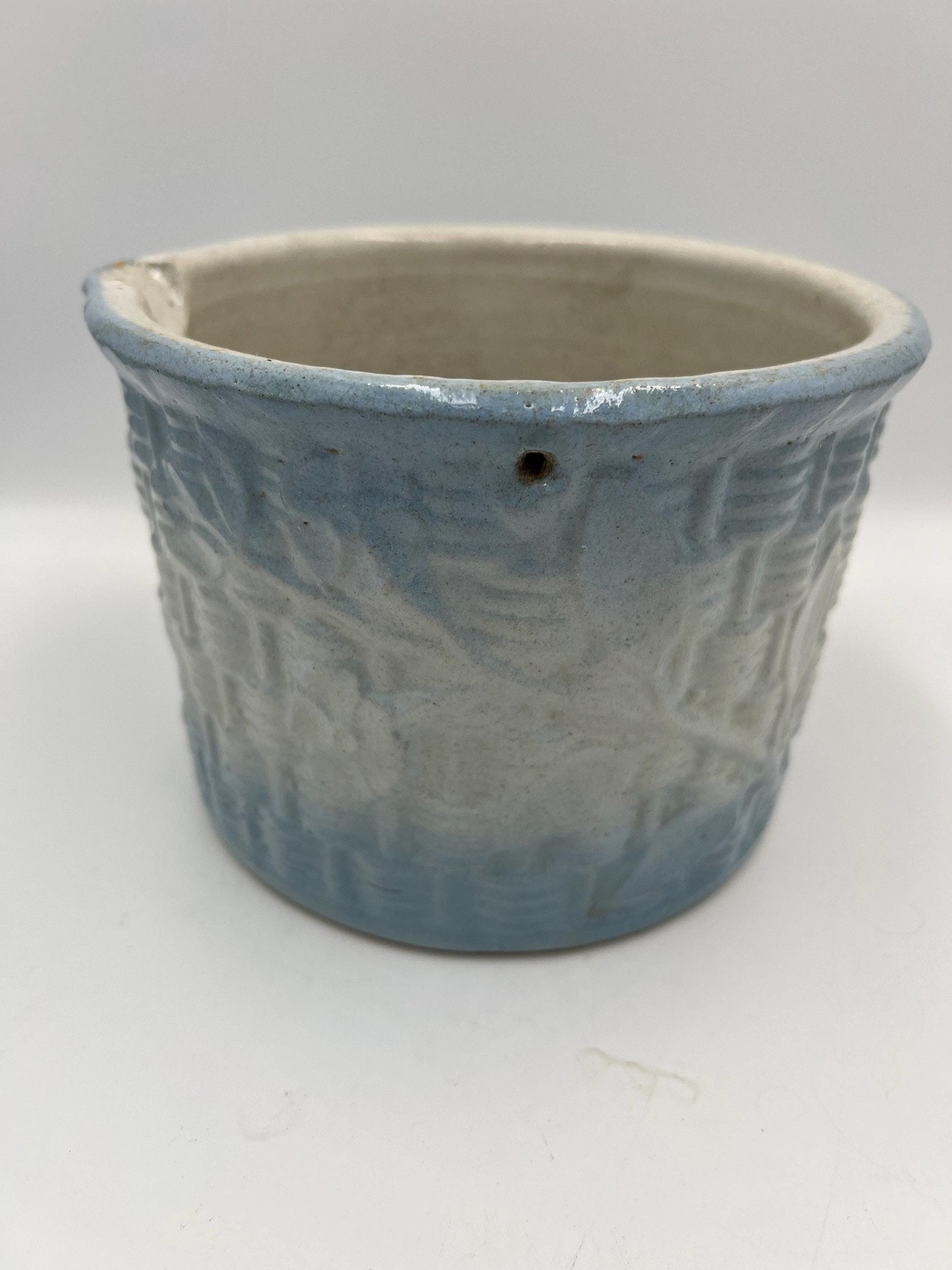 Butter Pail Crock: Rustic Blue and White - Solid Stoneware