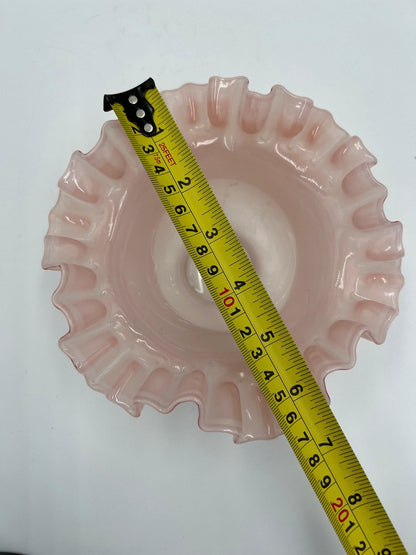 Fenton Glass Bowl: Pink Rose Overlay - Ruffled Edge, 1940s Vintage