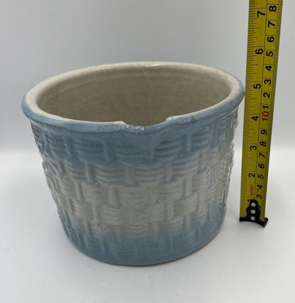 Butter Pail Crock: Rustic Blue and White - Solid Stoneware