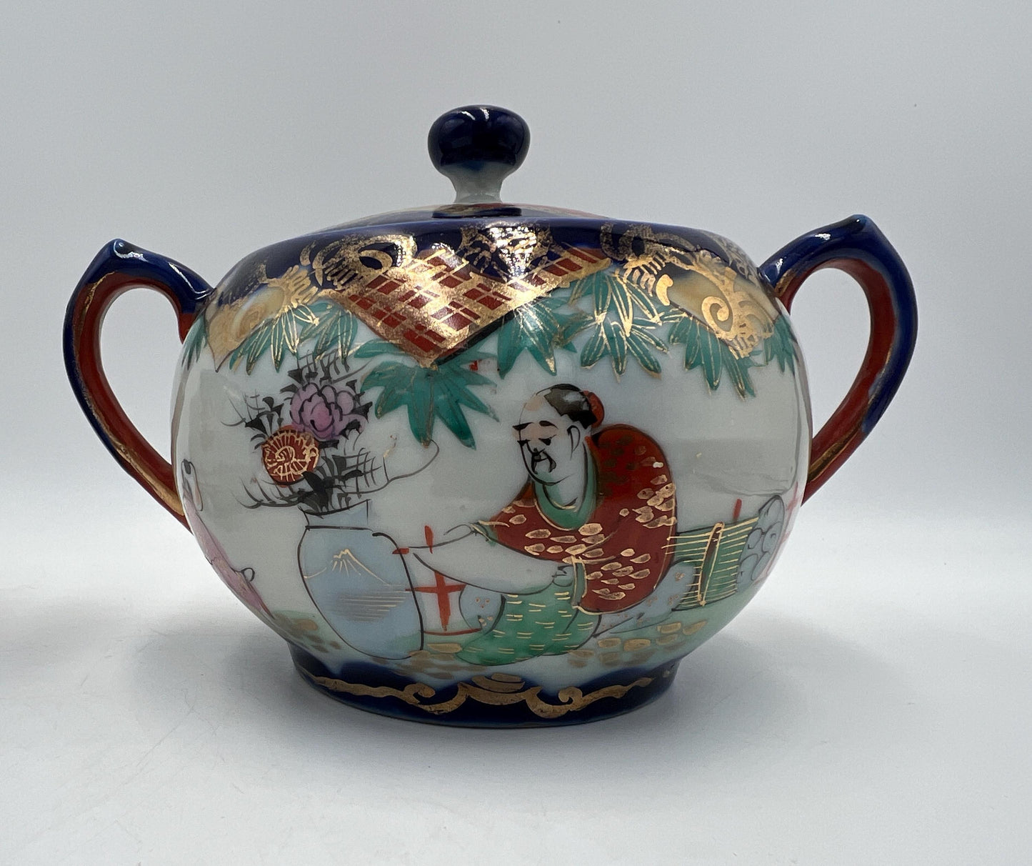 Vintage Japanese Porcelain Creamer and Sugar Bowl Kutani-style or Geishaware