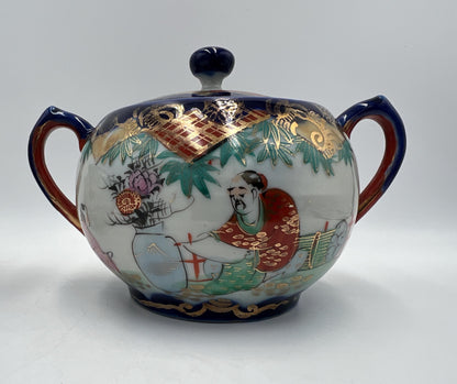 Vintage Japanese Porcelain Creamer and Sugar Bowl Kutani-style or Geishaware