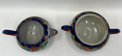 Vintage Japanese Porcelain Creamer and Sugar Bowl Kutani-style or Geishaware